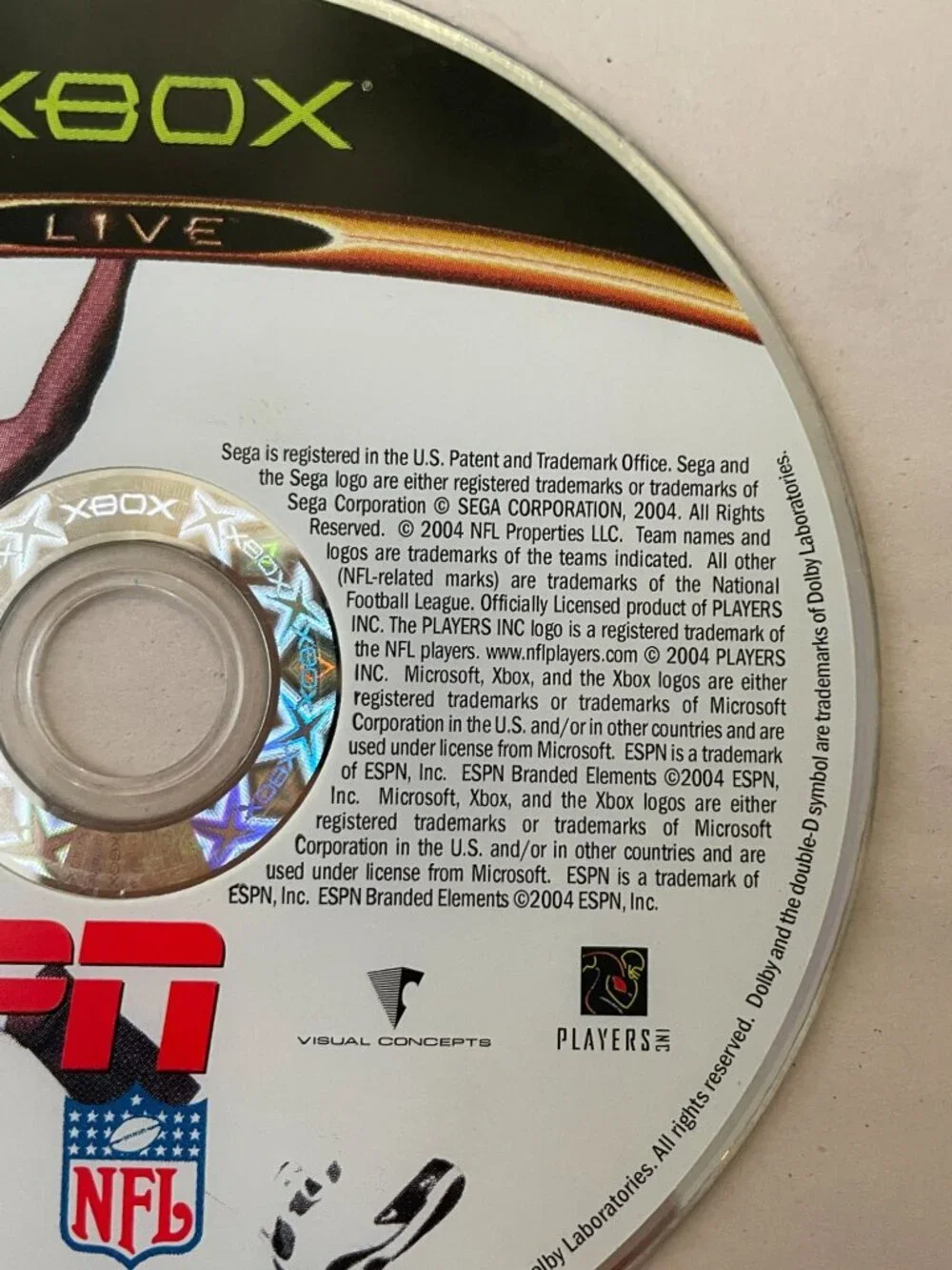 XBOX LIVE NFL ESPN 2K5 BY SEGA ONLINE ENABLED Disc Only untested